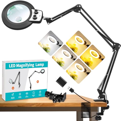Magnifying Glass with Light, Overhead Knob Magnifier Lamp 12X 30X - size: 12X 30X 35in Adjustable Arm