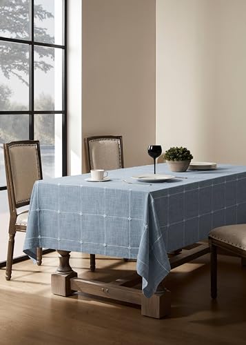 ZeeMart Grid Embroidered Rectangle Hemmed Tablecloths 60x84in, Blue - color: Blue, size: 84" x 60" (Rectangular)