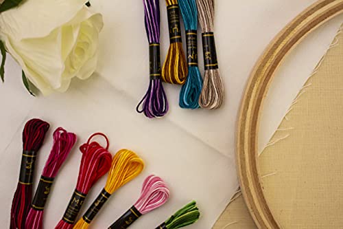 12 Pieces Variegated Colours Premium Embroidery Thread | 100% Egyptian Cotton Premium Skeins | Cross Stitch Embroidery Floss | Oeko TEX Certified Stranded Cotton | Ideal for Arts & Crafts - color: Variegated