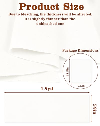 FIVEIZERO 100% Cotton Muslin Fabric by The Yard,59in x 1.9yd White Bleached Cotton Muslin Cloths–Medium Weight Beige Calico Fabric for Sewing,Quilting,Embroidery,Crafts & Apparel Projects - color: White, size: 1.9 yards pre cut