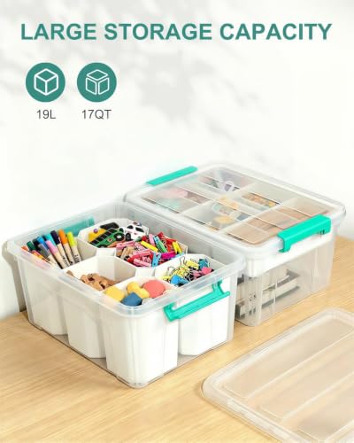 NUMIFUN 17QT Clear Storage Bins with Lids & Dividers for Crafts - color: Clear Green
