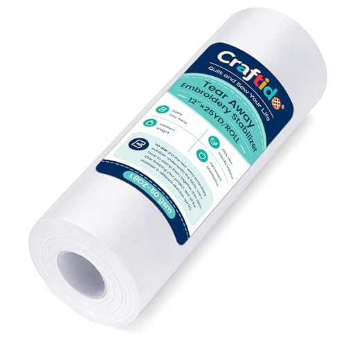 Craftido Tear Away Embroidery Stabilizer 12" x 25 Yd/Roll - size: 12" x 25 Yd/roll