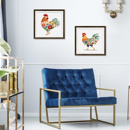 ERKOON Embroidery Kit for Beginners Adult, 2 Set Cross Stitch Set Include Embroidery Cloth Hoops Threads for Craft Lover Hand Stitch with Embroidery Skill Techniques (Rooster) - color: Rooster