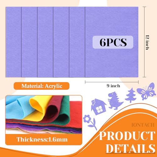 IONTACH 9" X 12" Soft Felt Sheets 1.6mm Thick (6 Packs, Lavender) - color: Lavender
