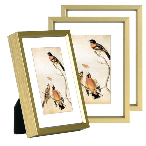 BKABOT 3x4 Brass Aluminum Photo frames 3 Pack HD Glass Mat 2x3 Wall Table - color: Brass, size: 3x4