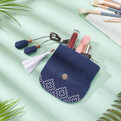 ACRNIGHEET Sashiko Coin Purse Kit Beginner Persimmon Blossom Embroidery Kit with Printed Sashiko Fabric Coin Purse Kit with Instructions Sashiko Kit for Beginners Traditional Japanese Sashiko DIY Kit