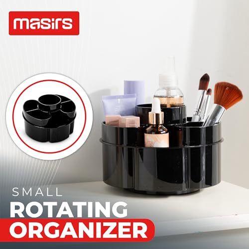 Masirs Small 360 Rotating Makeup Organizer, 5 Compartments, Round Black - color: Round Black