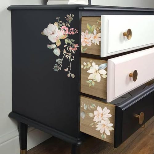 Floral Rub on Transfer for Furniture Wood Glass DIY - color: Spring Magnolia