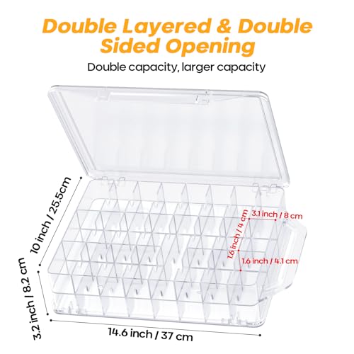 Gbivbe 46 Grids Sewing Organizer, Double Sided Thread Box Storage, Portable Clear Plastic Organizer Box for Embroidery and Sewing Threads, Embroidery Floss, Crafts, Small Toys (Clear,1 Pack)
