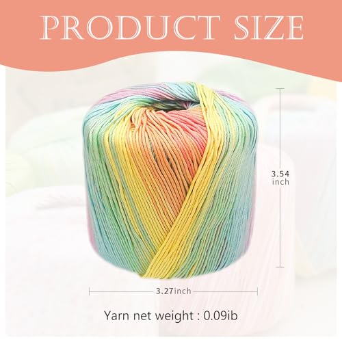 Franel Size 3 Crochet Thread, 8-Ply 100% Mercerized Cotton Yarn 2×40g, 2mm Hook for Hand Knitting & Crochet — Summer Tops, Vests, Doilies, Variegated Gradient Cake Thread (Colorful) - color: 43