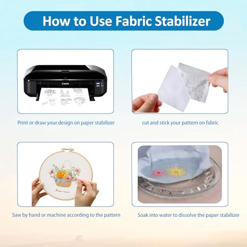 Hoxemator Water Soluble Stabilizer for Embroidery, 24 PCS 8.5"x 11" Printable Stick and Stitch Embroidery Paper Wash Away, Dissolvable Sulky Sticky Fabri-solvy Stabilizer for Machine/Hand Embroidery