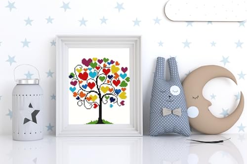 HKLIOPU Stamped Cross Stitch Kits - Love Tree Embroidery Starter Kit for Adult Beginners, 11CT Needlepoint Cross-Stitch Patterns Dimensions Kit Arts and Crafts 13.8X 13.8 inch - color: USL-002