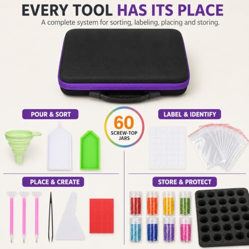MERATIA Diamond Art Storage Organizer, 60 Jars with Accessories - color: Purple-60 Slots