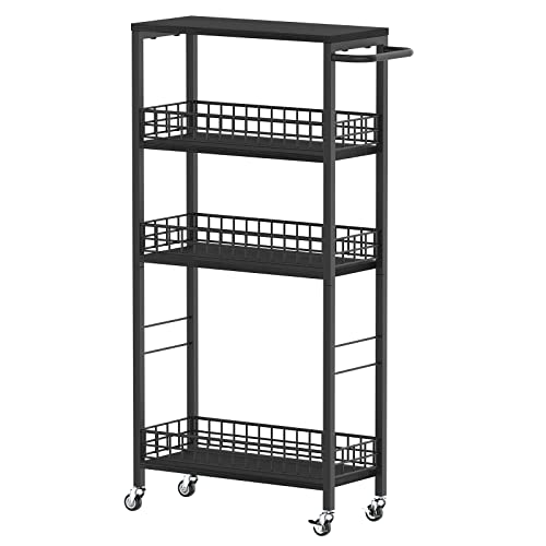 NOVIMANGO Slim Rolling Storage Cart, for Bathroom Small Spaces, Black - color: Black