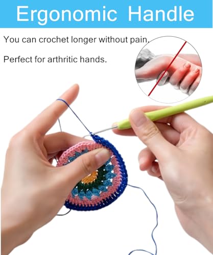 Crochet Hook Set,14 Sizes Crochet Hooks for Arthritic Hands,Crochet Hooks Ergonomic Soft Grip with Case,Crochet Needles(Size B-Size N) - color: light blue