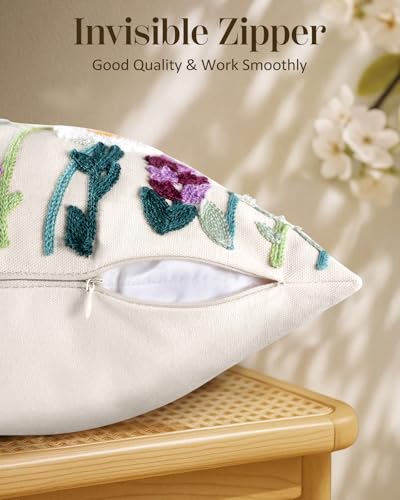 Embroidered Throw Pillow Cover, 20x20 Inch, Wildflower - color: Wild Floral, size: 20" x 20" (Pack of 1)