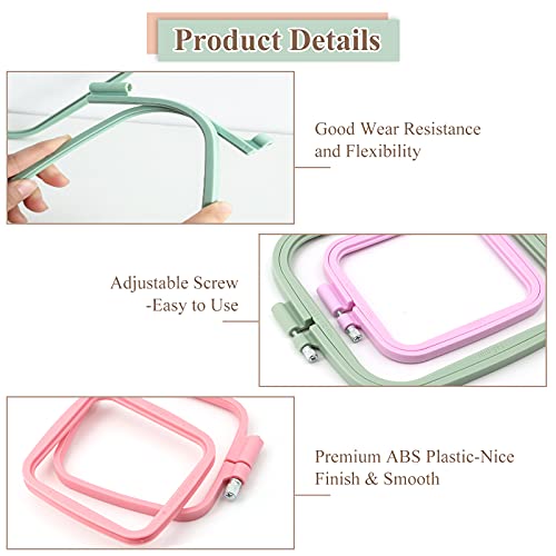 ZOCONE 3Pcs 3 Size Square Embroidery Hoops, ABS Plastic Embroidery Hoops Cross Stitch Hoops Embroidery Frames for Sewing, Needlework, Embroidery Projects (Size-3", 6.5", 11") - style: 3Pcs Size-3",6.5",11"