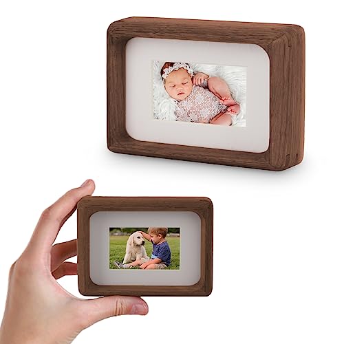2x3 Picture Frame with 1x2 Mat - Natural Walnut Wood Mini Rustic Frame, Wall & Tabletop Display for Baby & Pet Photos (2x3,Walnut) - color: Walnut, size: 2X3