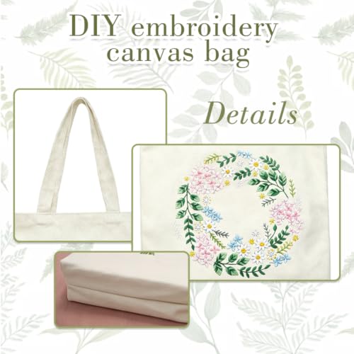 KABAKE Canvas Tote Bag Embroidery Kit, Embroidery Kits for Beginners, Arts and DIY Crafts Embroidery Starter kit, Include Stamped Embroidery Bag, Threads, Embroidery Tools (Beige Bag with Dragonfly) - color: Beige Bag with Dragonfly