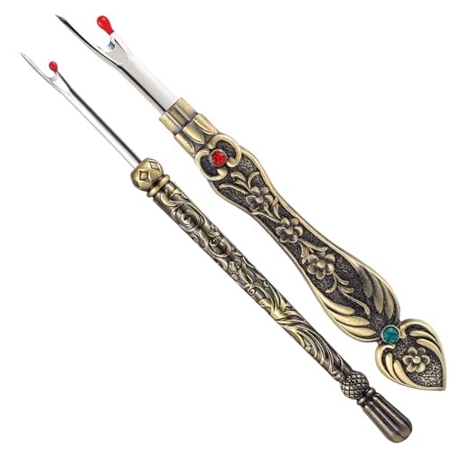 2Pcs Metal Seam Ripper Set, European Vintage Carved Handle Stitch Ripper, Sharp Seam Ripper Tool for Sewing with Storage Cases, Durable and Handy Crafting Removing Threads Tools - color: B