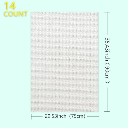 14CT Aida Cloth - 30x35 Inch Cross Stitch Fabric for Embroidery, Pre-Cut Needlework Material, Acid-Free, Durable Weave(White) - color: White