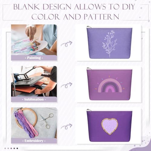 Reginary 10 Pcs Canvas Makeup Bags Bulk Blank Cosmetic Bags,Purple - color: Purple