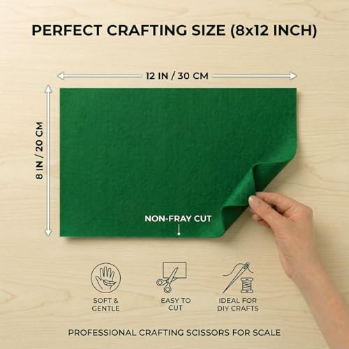 Soft Emerald Green Felt Fabric Sheets for Craft 8" X 12" 20 Pcs 1.6mm Thick - color: Emerald Green