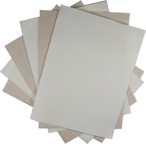 KCS 4/6 pc of 12" x 18" 30cmx45cm 16CT Counted Cotton Aida Cloth Cross Stitch Fabric (Antique White+Oatmeal, 6 pc) - color: Antique White+oatmeal, size: 6 pc