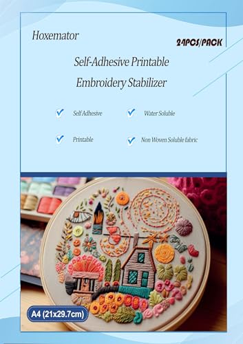 Hoxemator Water Soluble Stabilizer for Embroidery, 24 PCS 8.5"x 11" Printable Stick and Stitch Embroidery Paper Wash Away, Dissolvable Sulky Sticky Fabri-solvy Stabilizer for Machine/Hand Embroidery