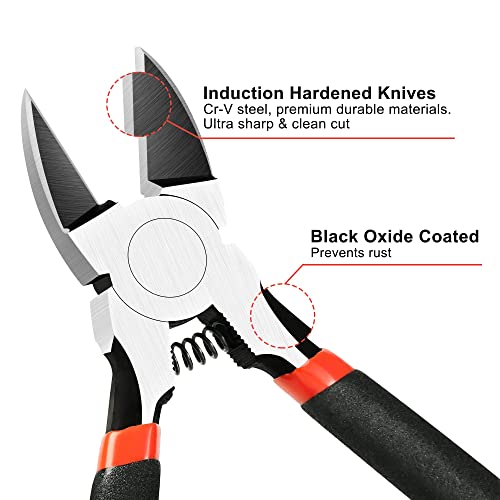 BOENFU 6 Inches Wire Cutters Heavy Duty Snips Flush Cut Side Cutters Pliers - color: 6 Inches - 1 Pack - Black Handle