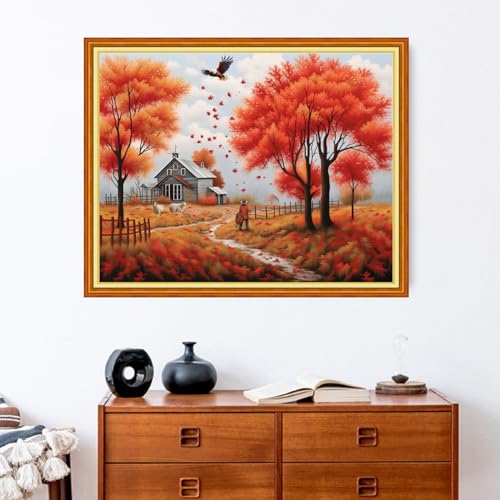 Redxing Stamped Cross Stitch Kits - Beach Night Landscape Counted Cross Stitch Kits for Beginners Adults Needlepoint Cross-Stitch Patterns-Golden Autumn Scenery 16x20 inchs - color: ArtsKit16