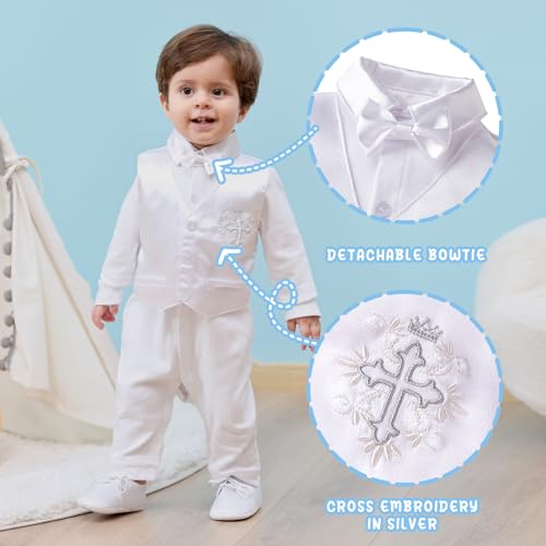 Booulfi Boy Baptism Outfits White Romper Fall Clothes Christening Gifts - color: White-4250, size: 3-6 Months