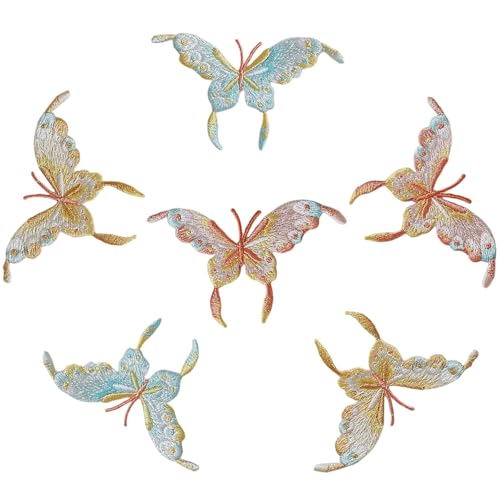 6PCS Butterfly Iron On Patches, Embroidered Appliques for DIY Crafts - color: Butterfly