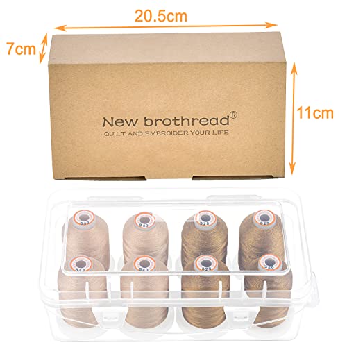 New brothread 8 Spools Embroidery Machine Thread with Box -4xBeige+4xBrass - color: Beige+Brass