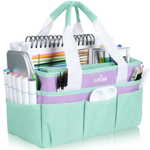 JJRING Craft Organizer Tote Bag Art Storage Caddy Green and Purple - color: Green&Purple, size: Small