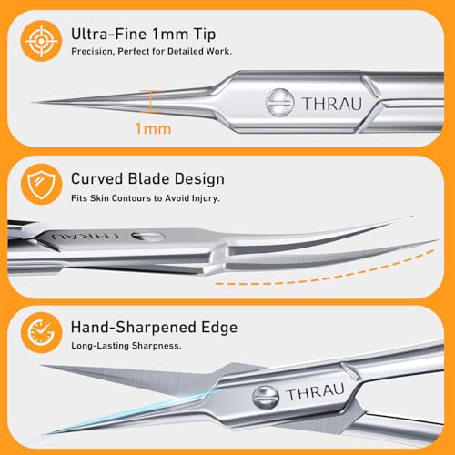 THRAU Cuticle Scissors Extra Fine for Manicure and Pedicure - size: Classic