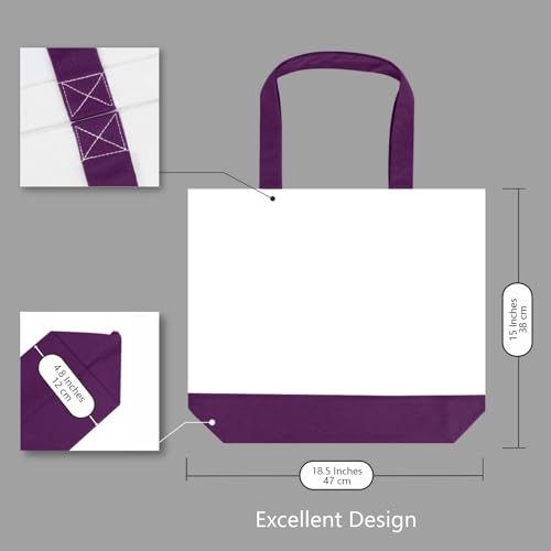 TOPDesign 1-Pack Super Strong Large 12oz Cotton Canvas Tote Bag, Reusable Grocery Shopping Cloth Bag, Fashionable Two-Tone Tote for Crafts, DIY Your Creative Designs - color: Purple/White