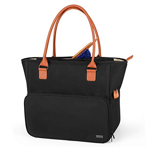 Yarwo Large Knitting Tote Bag with Crochet Hook & Needles Organizer Pockets