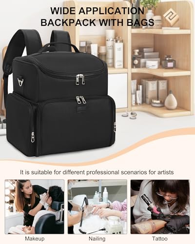 Relavel Tattoo Travel Case with 6 Removable Pouches for Tattoo Artist,Black - color: Black With 2 Bags, size: Medium