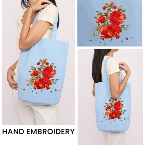 CREAWONDER Canvas Tote Bag Embroidery Kit with Pattern for Beginners, Arts and DIY Embroidery Crafts Kits for Adults, Include Instructions, Embroidery Hoops, Color Threads and Tool - color: CR002 shiliuranran lightblue