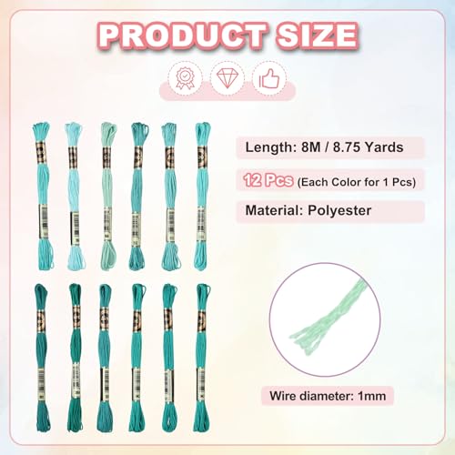 PATIKIL 12 Skeins Embroidery Floss Polyester Embroidery Threads Light Green - color: Light Green