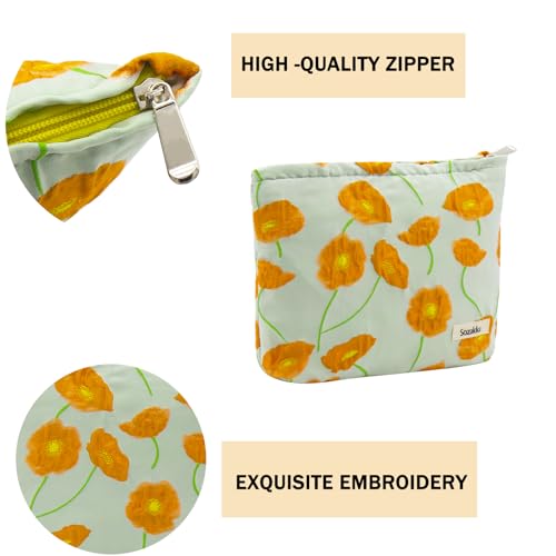 getgto 2 Pcs Makeup Bags, Large Cosmetic Bag Travel Toiletry Bag - color: Orange Flower