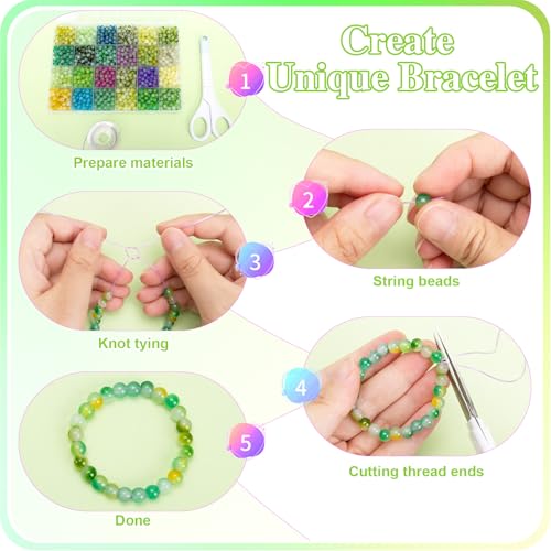 XSEINO About 1200+ pcs 6mm Glass Beads Green Bi-Color Bracelet Making Kit - color: Green Bi-Color Fusion Series