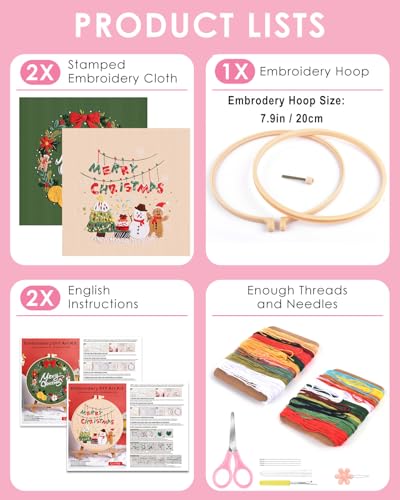 TINDTOP Christmas Embroidery Kit for Adult, Embroidery Kit for Beginners - color: Christmas 2 Pack