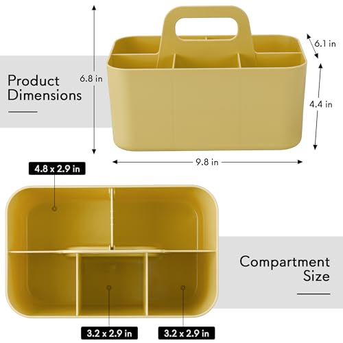 Tiawudi Multipurpose Caddy Organizer, Plastic Caddy with Handle, Stackable Desk Organizer for Stationery, Marker and Pencil, Office Supplies Organizer, Dorm Caddy - color: Mustard, size: Rectangle