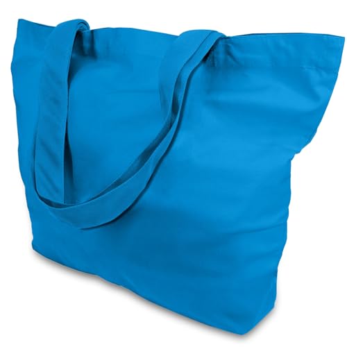 TOPDesign 1-Pack Super Strong Large 12oz Cotton Canvas Tote Bag, Reusable Grocery Shopping Cloth Bag, Fashionable Two-Tone Tote for Crafts, DIY Your Creative Designs - color: Ocean Blue