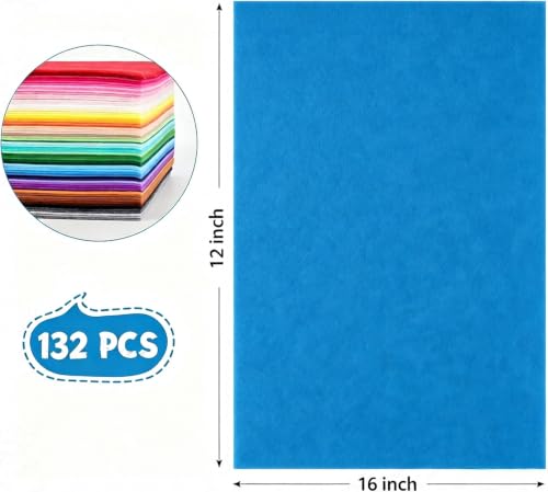 12x16Inch 132Pcs Felt Sheets for Crafts, 40 Colors Craft Supplies - size: 12x16/132pcs