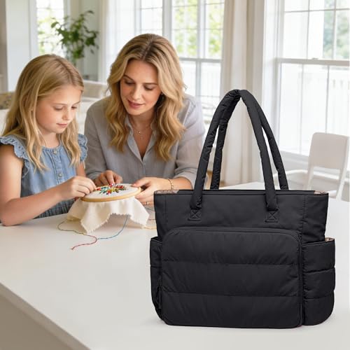 Teamoy Puffy Embroidery Bag Organizer, Cross Stitch Bag, Black - color: Black
