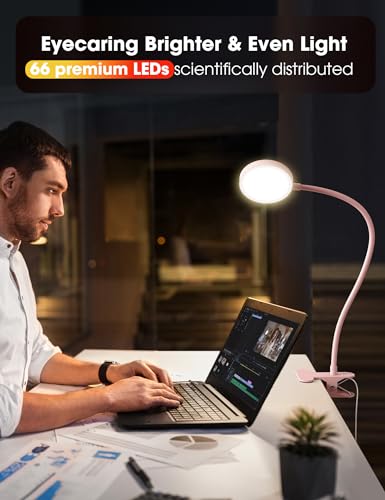 LiFMIRA Desk Lamp Clip on Light 8W 66 LED Reading Light for Bed Pink - color: Pink
