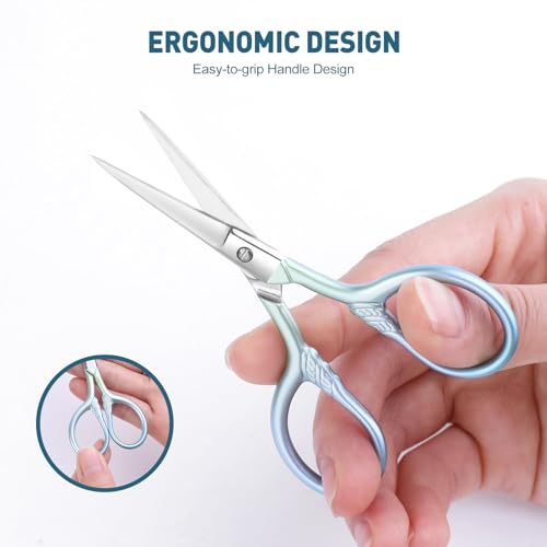 Small facial hair scissors, stainless steel Straight Tip,blue - color: Blue